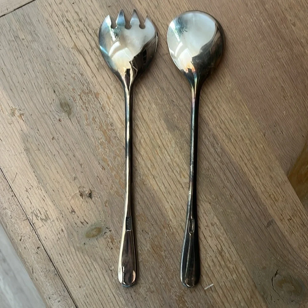 Vintage Silver Plated Hostess Set Made in Italy Unbranded 9” Serving Spoon Fork